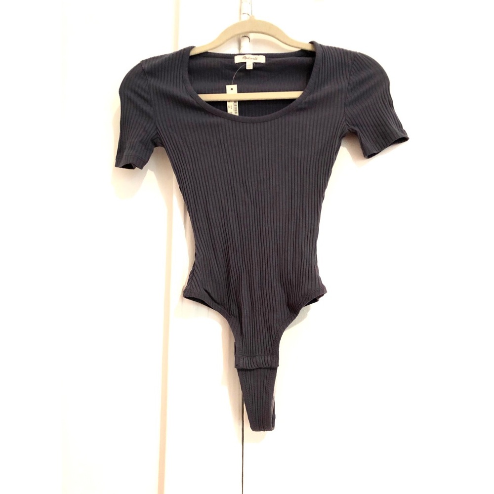 Madewell Grey Ribbed Thong Bodysuit